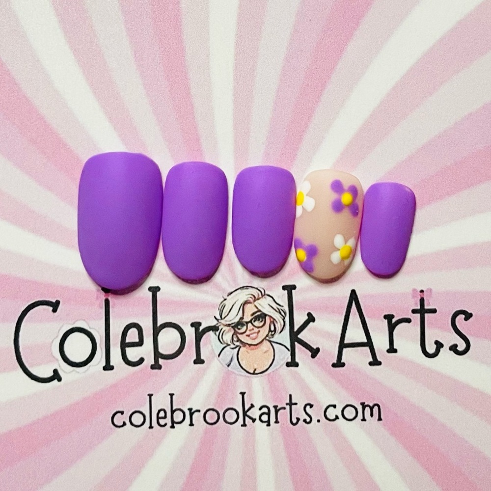Purple and Floral Press-On Nails
